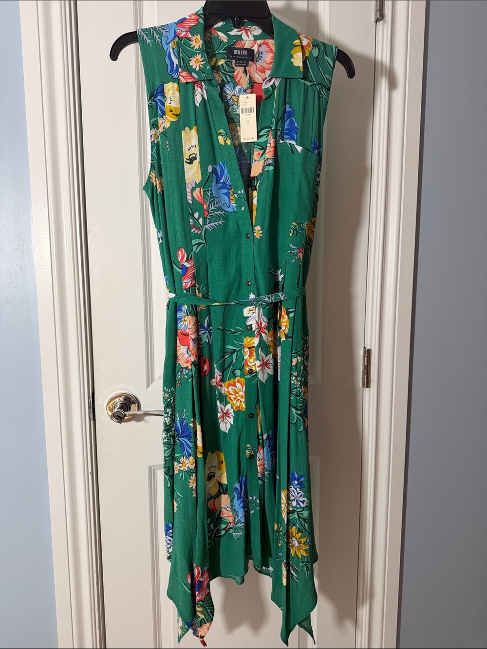 NWT Anthropologie Maeve Rory Green Floral Handkerchief Hem Shirtdress - Size 8 🌸